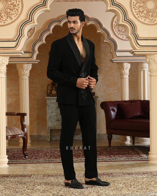 Glitter Flower Cut Embroidered Suit Set