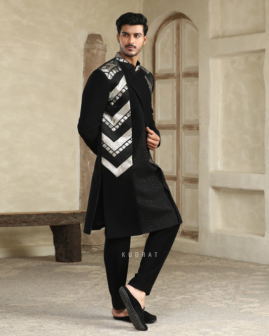 Black Shimmer Panneled Indo Set