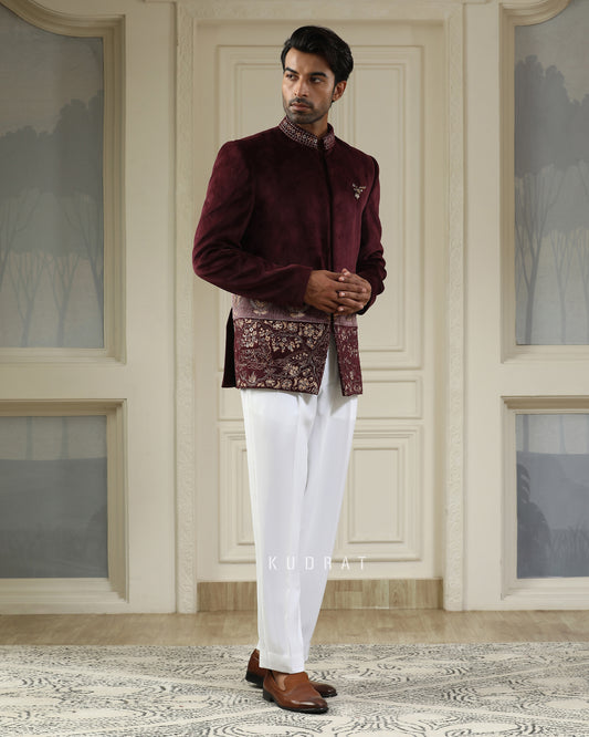 Sher Bagh Velvet Bandhgala Set