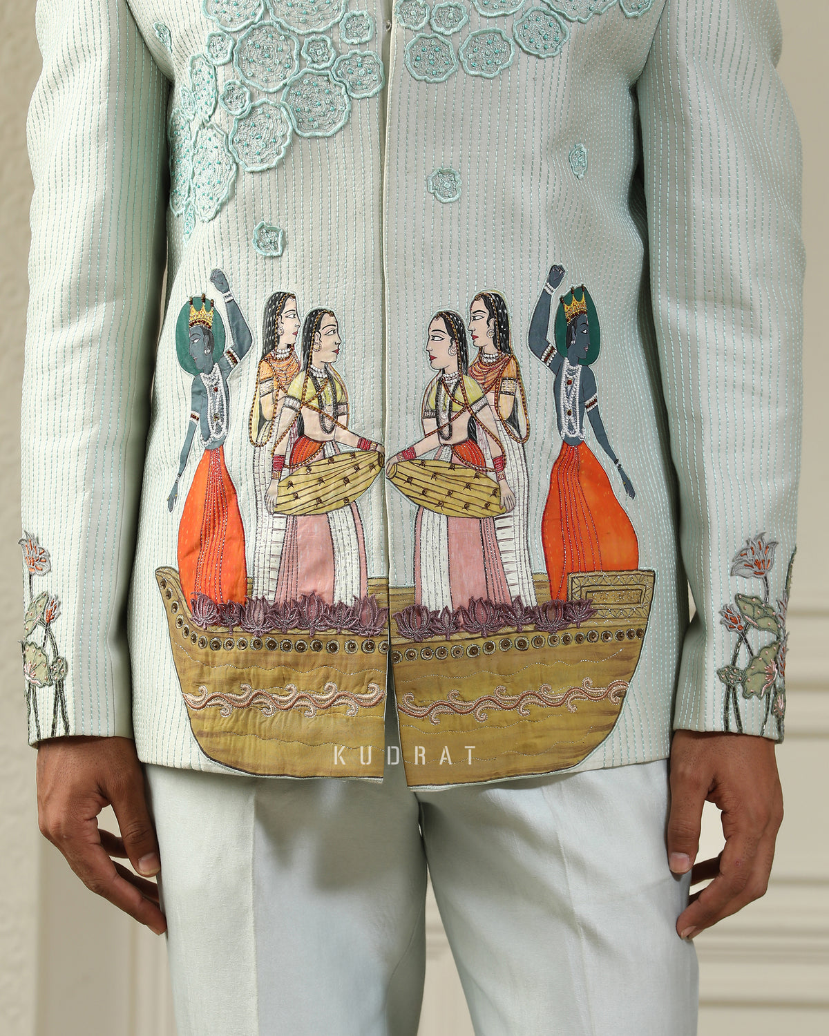 Kashti Handpainted Embroidered Bandhgala Set