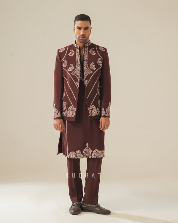 Deep Burgundy Kurta Jacket Set