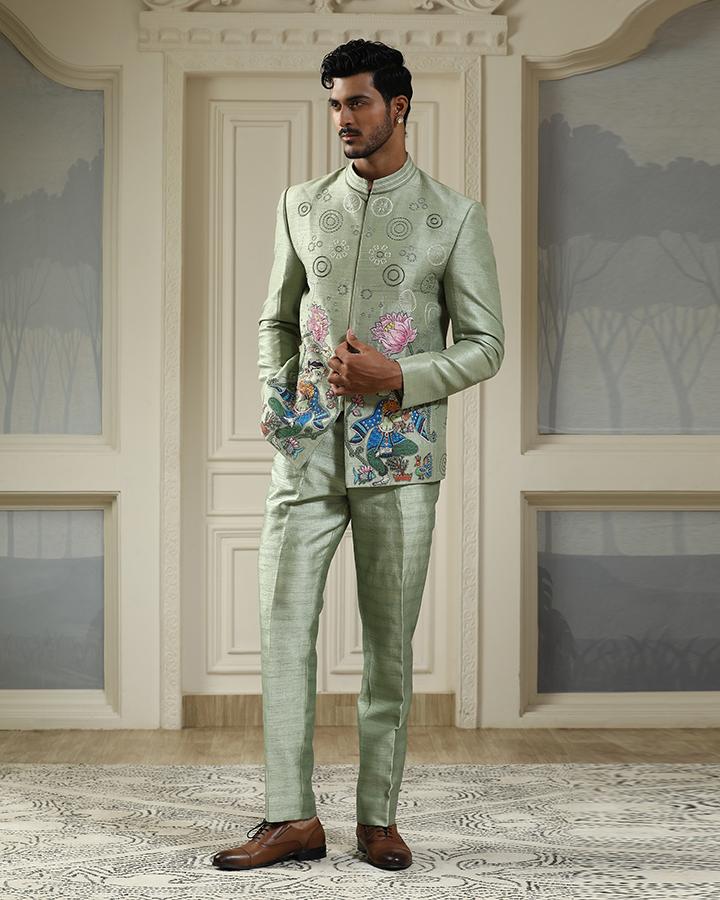 Nritya kamal handpainted embroidered bandhgala set
