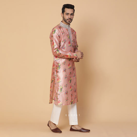Pink Blush Silk Printed Kurta