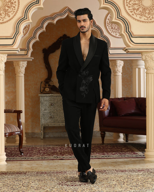 Glitter Flower Cut Embroidered Suit Set