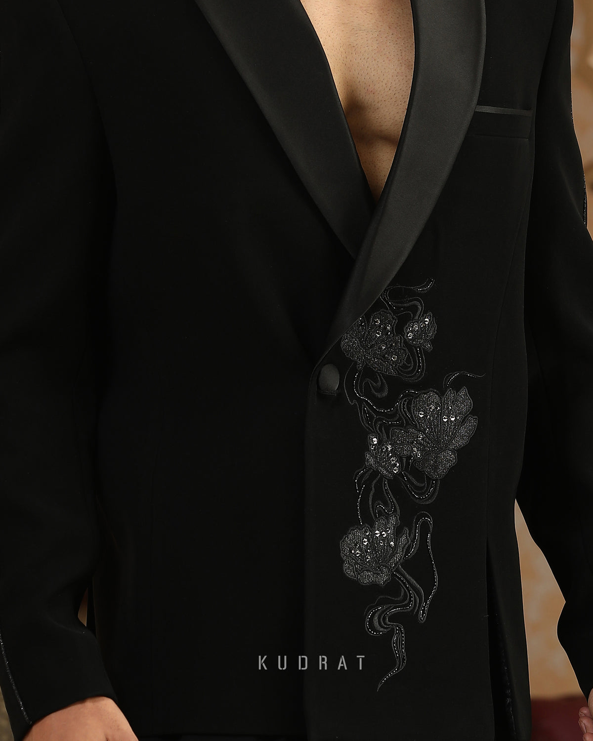 Glitter Flower Cut Embroidered Suit Set
