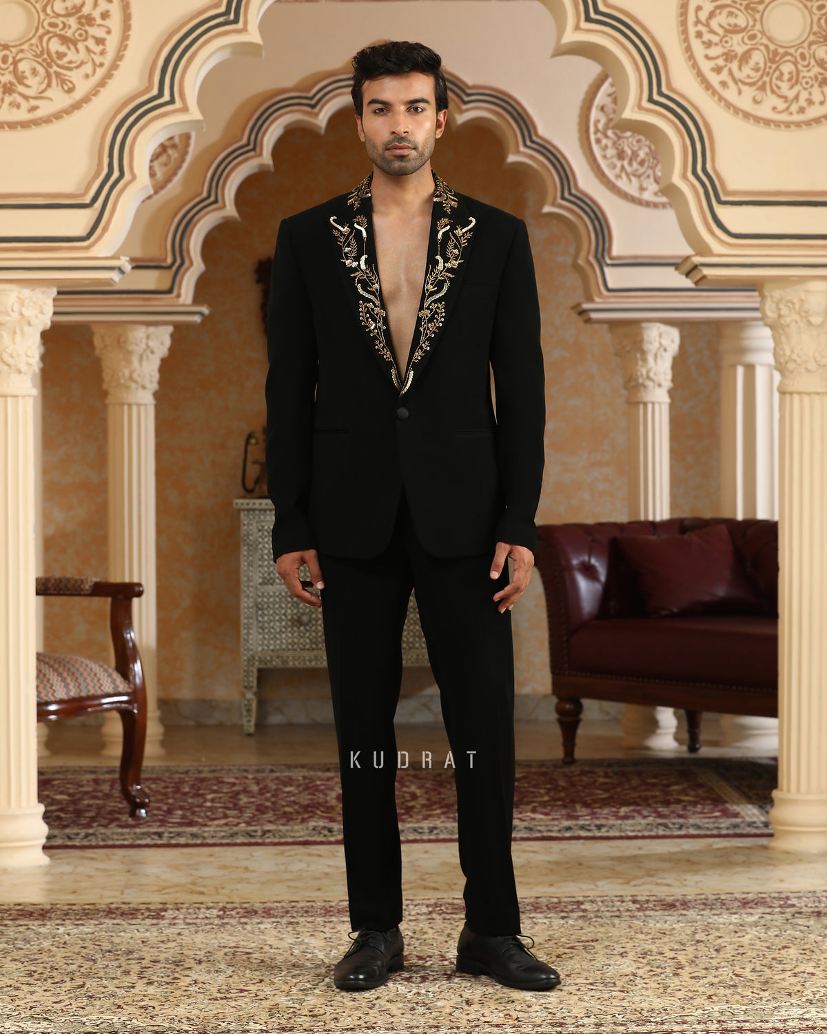 Gold Vines Embroidered Suit Set