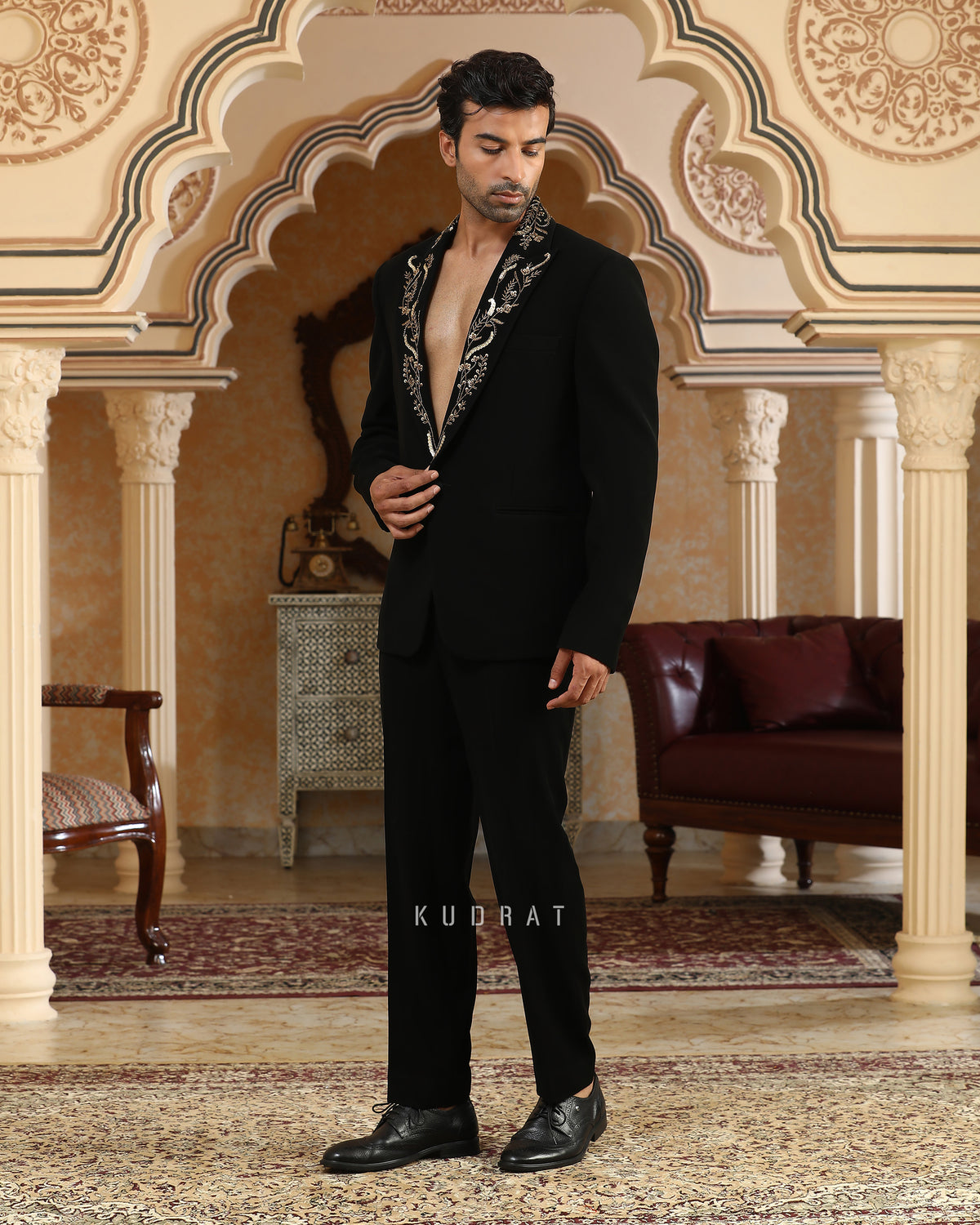 Gold Vines Embroidered Suit Set