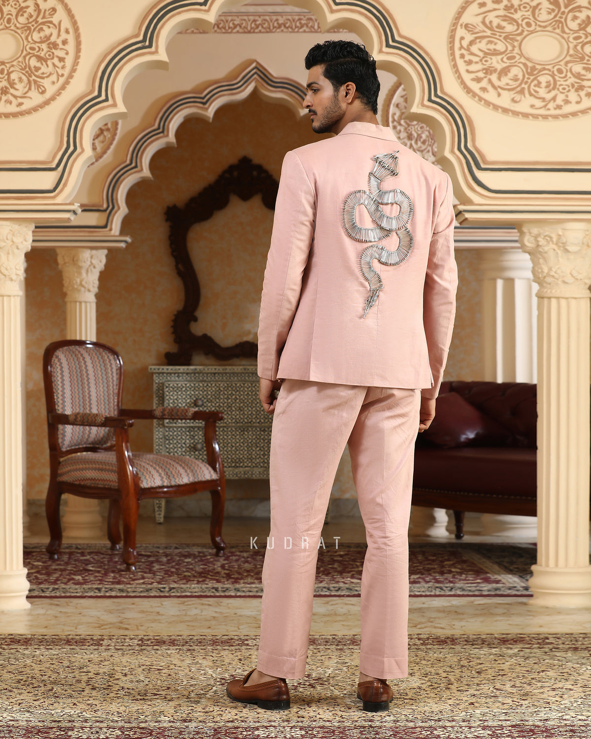 Serpents Charm Linen Embroidered Suit Set