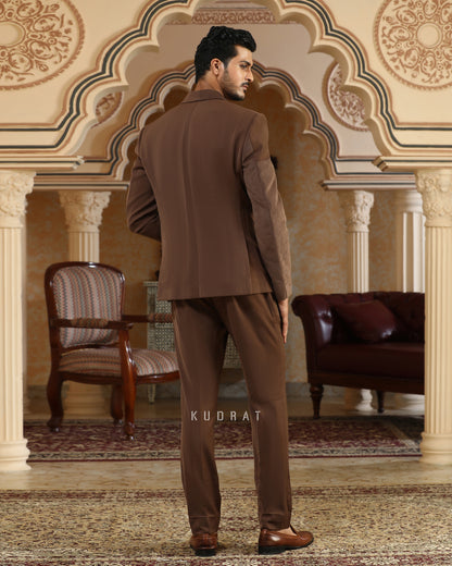 Brown Textured Applique Suit Set