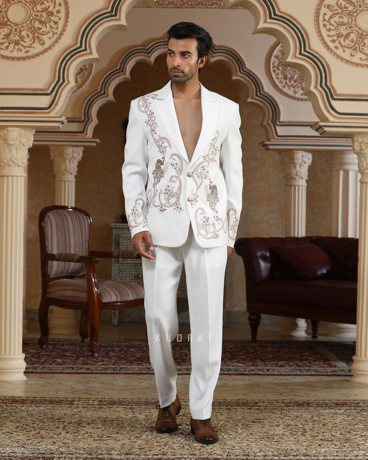 Sonchidi White Embroidered Suit Set