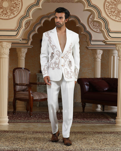 Sonchidi White Embroidered Suit Set