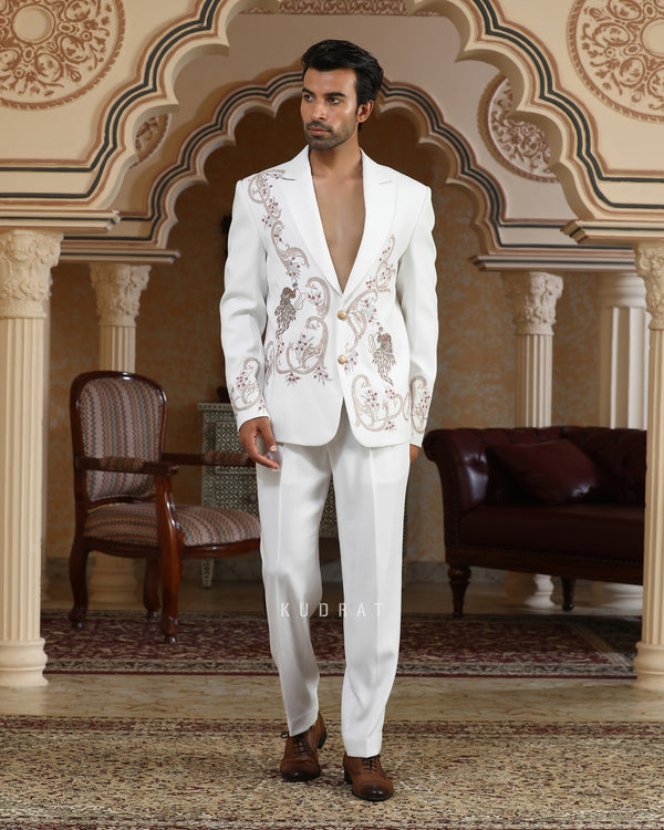 Sonchidi White Embroidered Suit Set