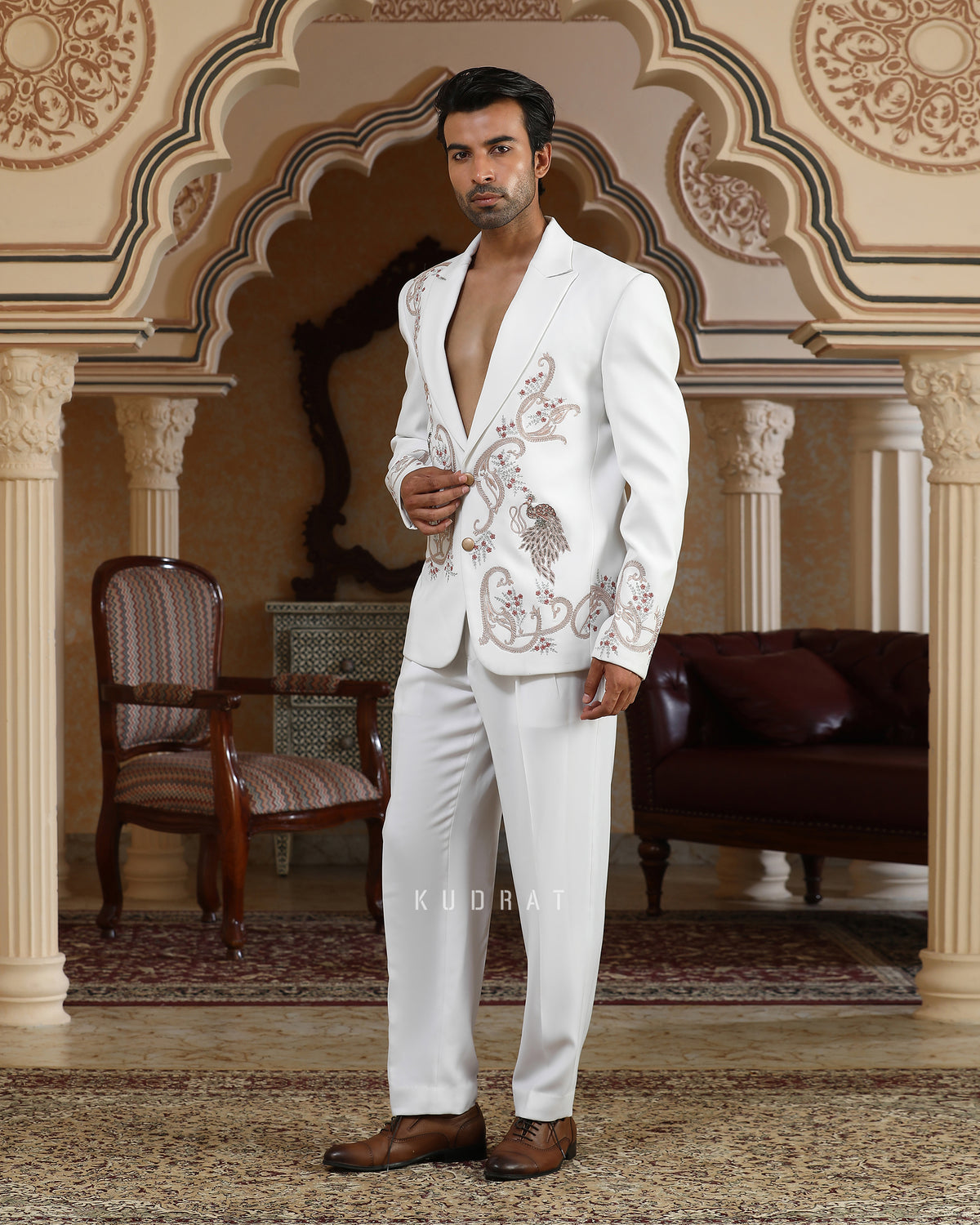 Sonchidi White Embroidered Suit Set