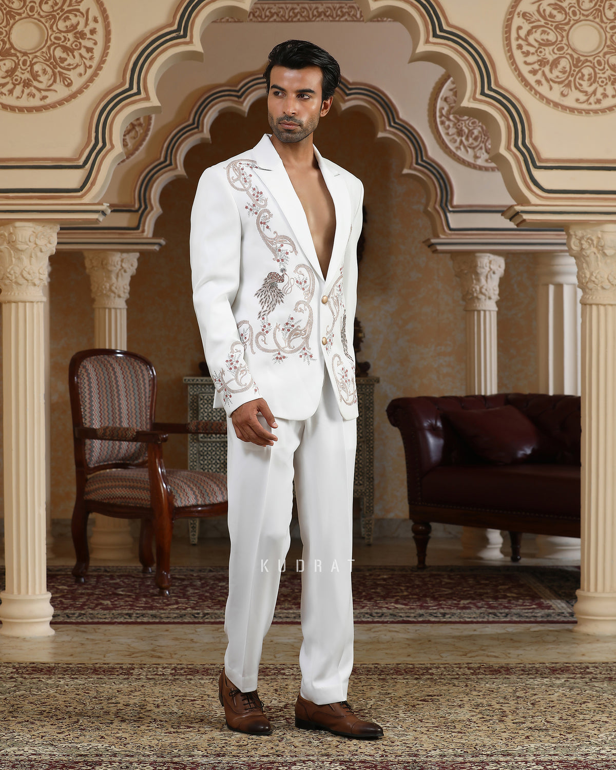 Sonchidi White Embroidered Suit Set