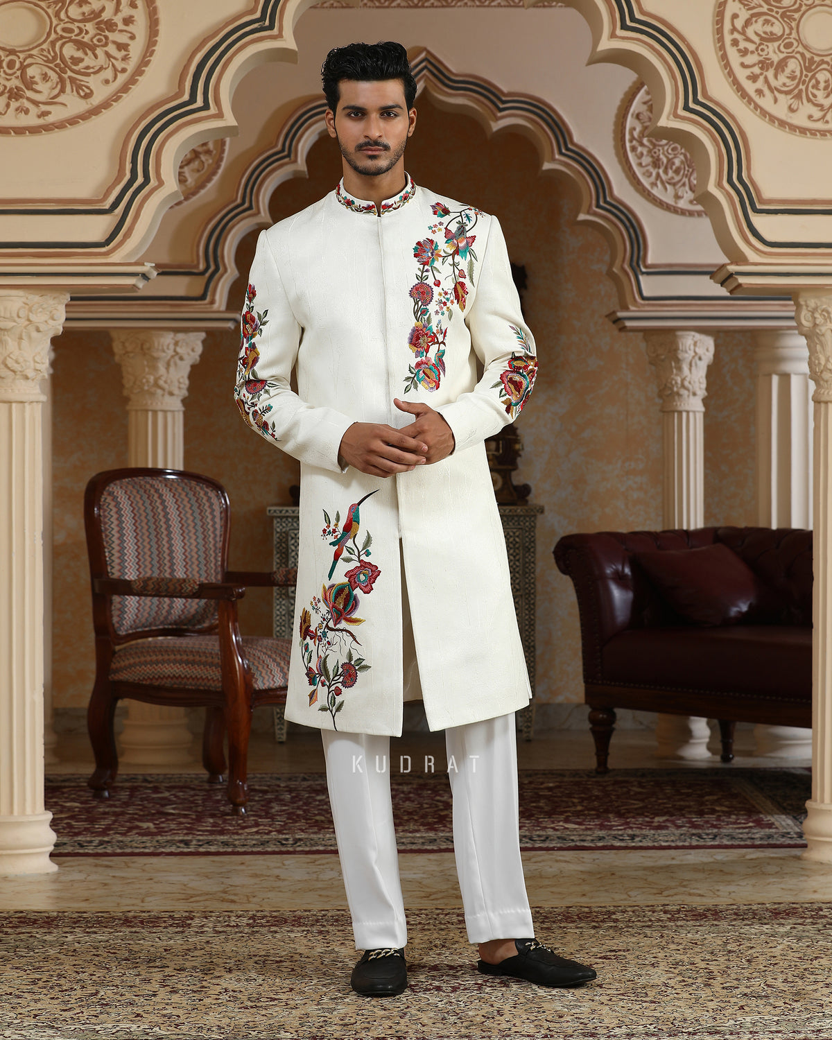 Rajphool Hand Embroidered Textured Indo Set