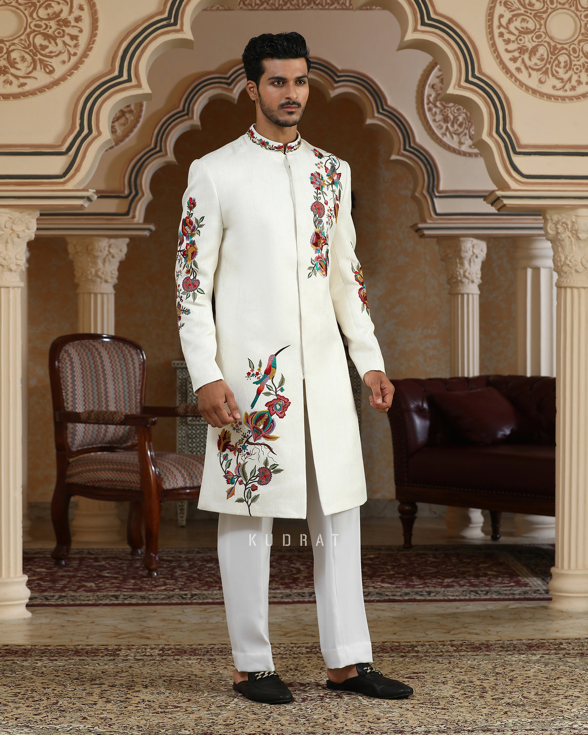 Rajphool Hand Embroidered Textured Indo Set