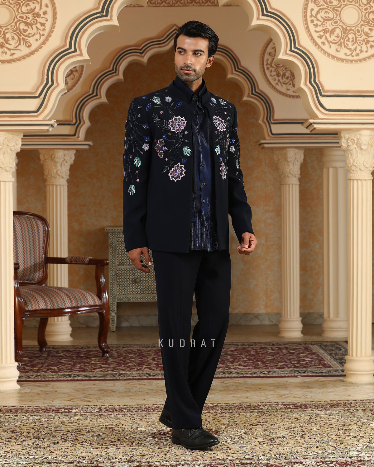 Van Raj Embroidered Short Open Jacket Set