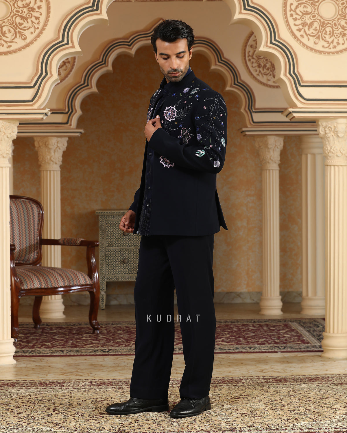Van Raj Embroidered Short Open Jacket Set