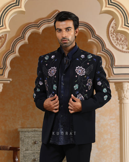 Van Raj Embroidered Short Open Jacket Set