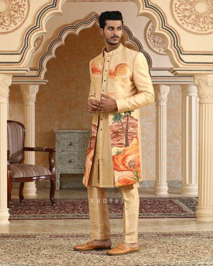 Desert Handpainted And Embroidered Open Jacket Set