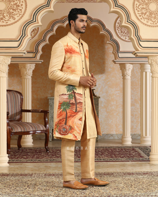 Desert Handpainted And Embroidered Open Jacket Set