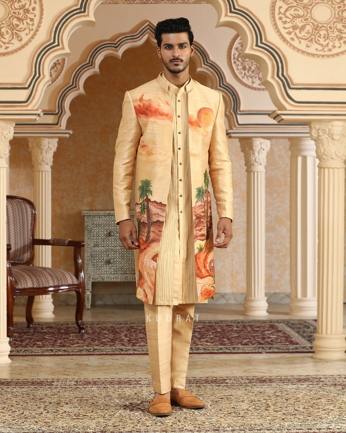 Desert Handpainted And Embroidered Open Jacket Set