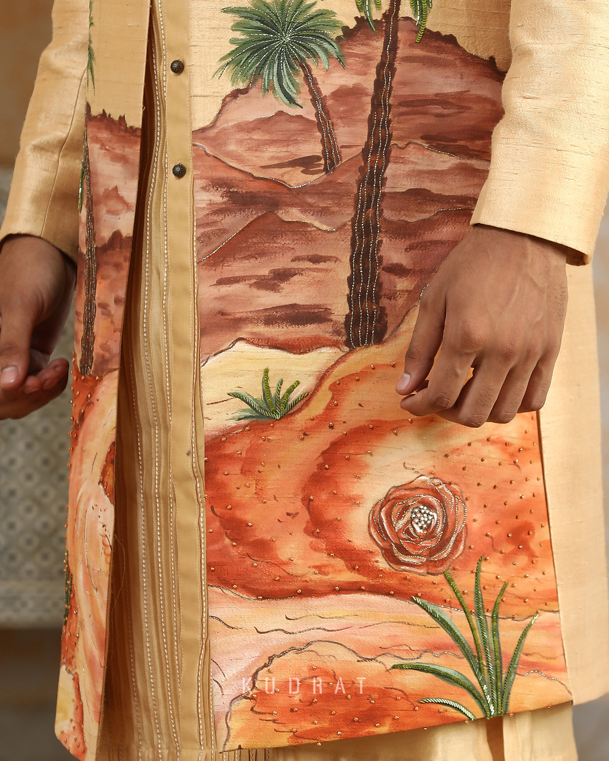 Desert Handpainted And Embroidered Open Jacket Set