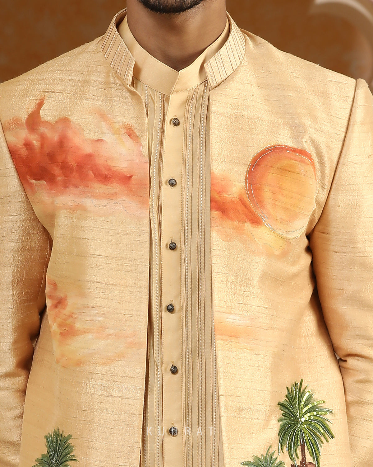 Desert Handpainted And Embroidered Open Jacket Set
