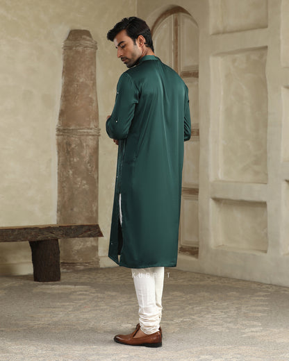 Green sheesh silk kurta set