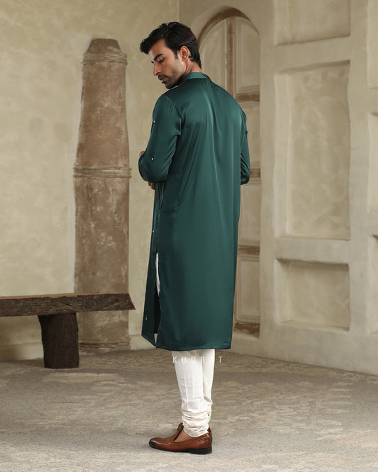 Green sheesh silk kurta set
