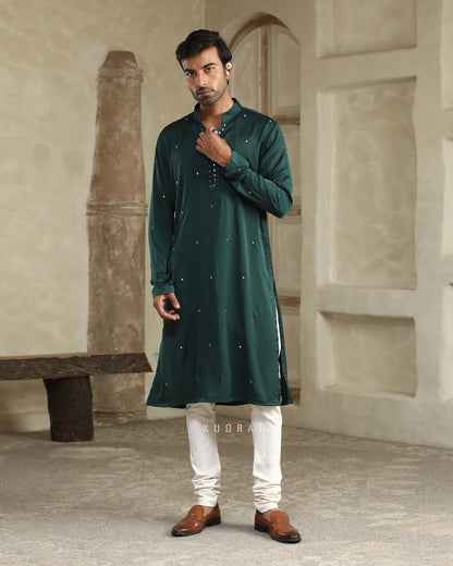 Green sheesh silk kurta set