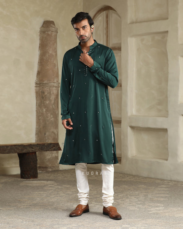 Green sheesh silk kurta set