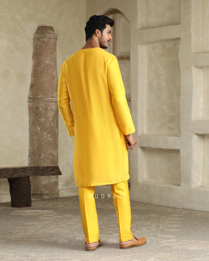 Handpainted Floral Yellow Kurta Set