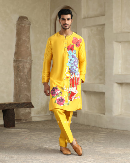 Handpainted Floral Yellow Kurta Set
