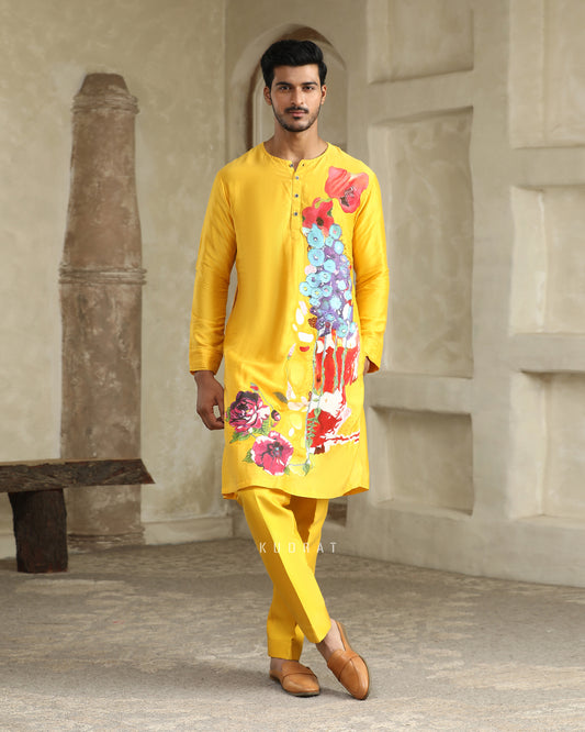 Handpainted Floral Yellow Kurta Set