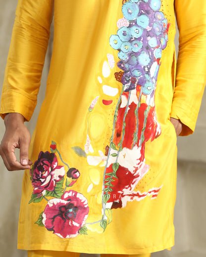 Handpainted Floral Yellow Kurta Set