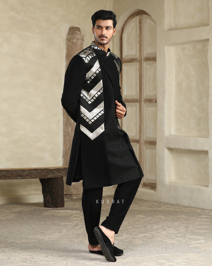 Black Shimmer Panneled Indo Set