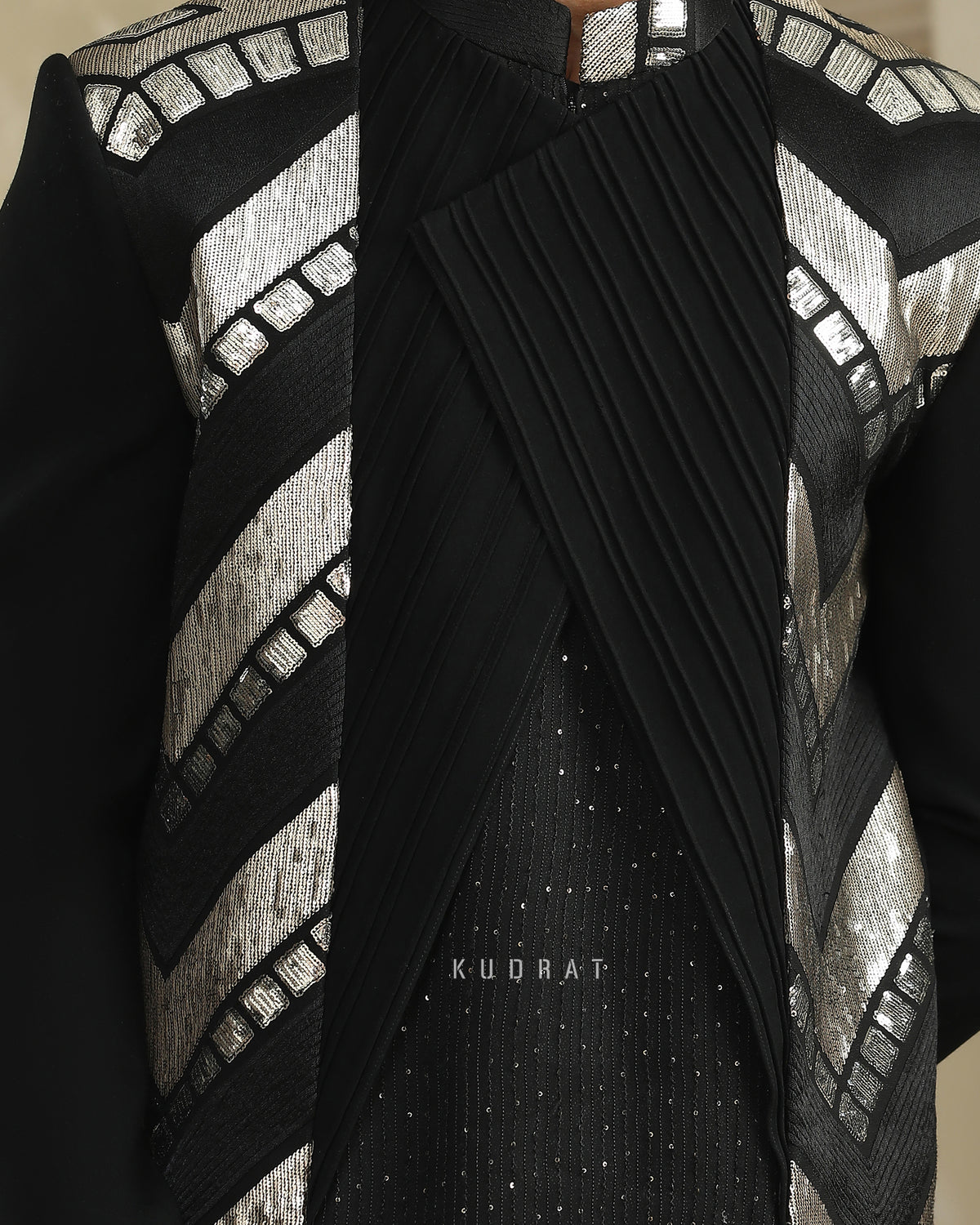 Black Shimmer Panneled Indo Set