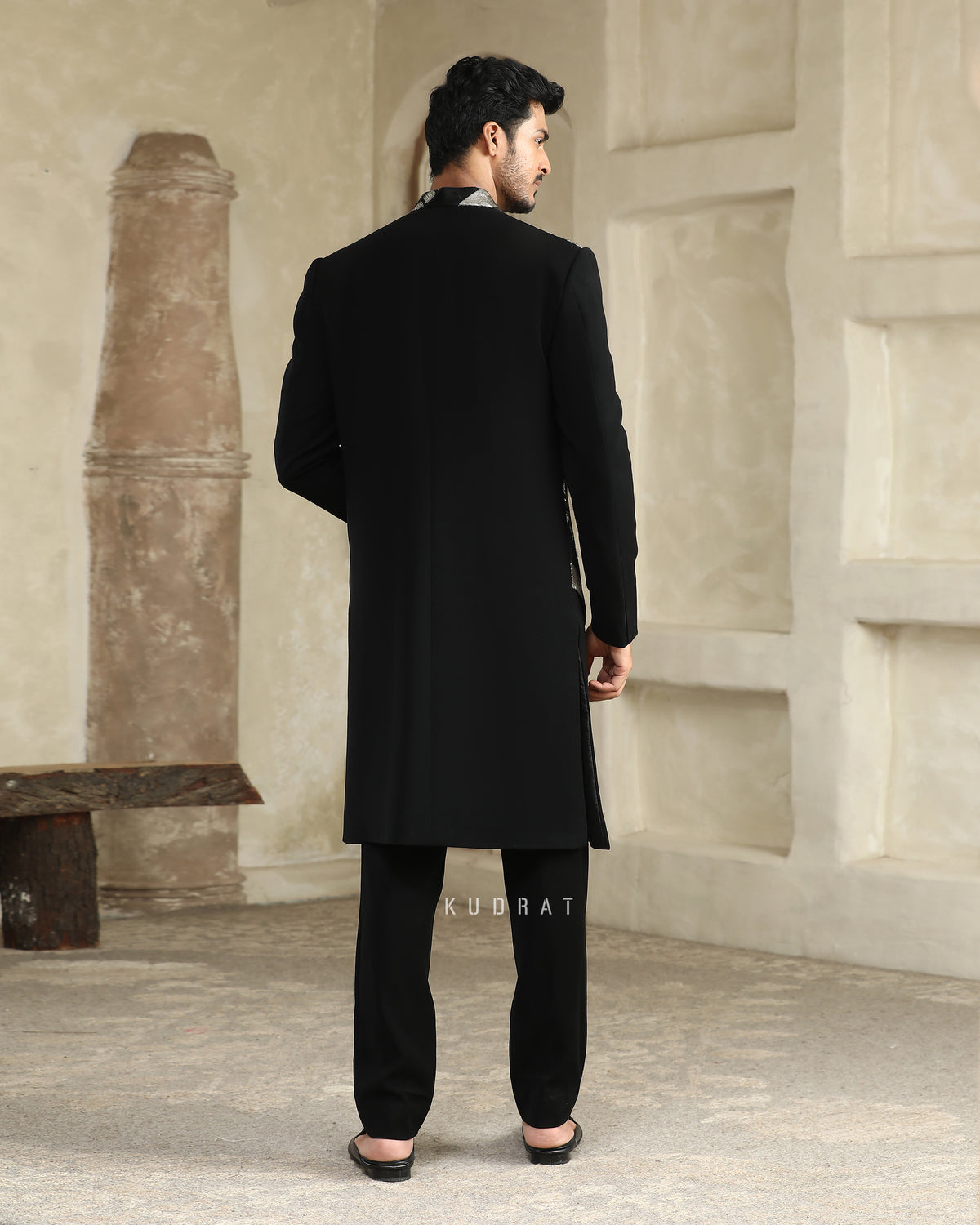 Black Shimmer Panneled Indo Set