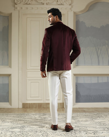 Wine Velvet Ashv Mrig Bandhgala Set