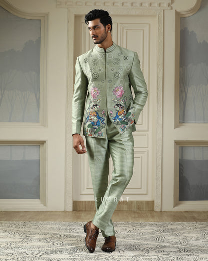 Nritya Kamal Handpainted Embroidered Bandhgala Set
