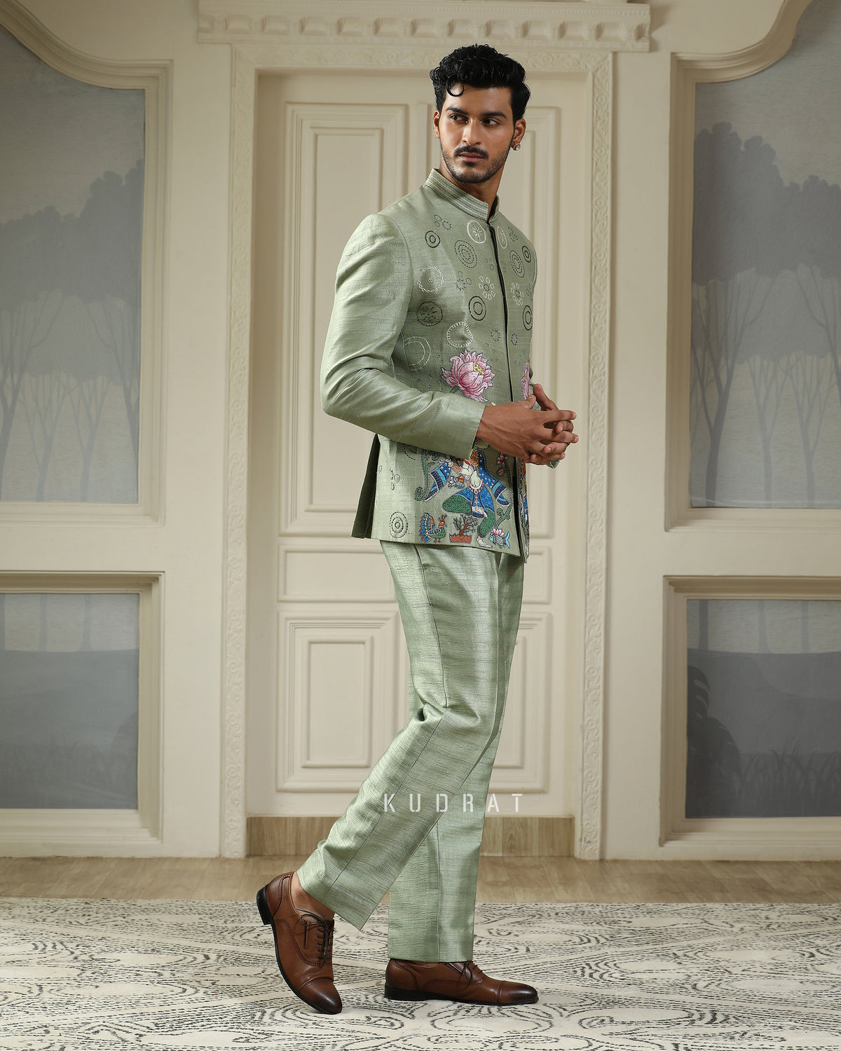 Nritya Kamal Handpainted Embroidered Bandhgala Set