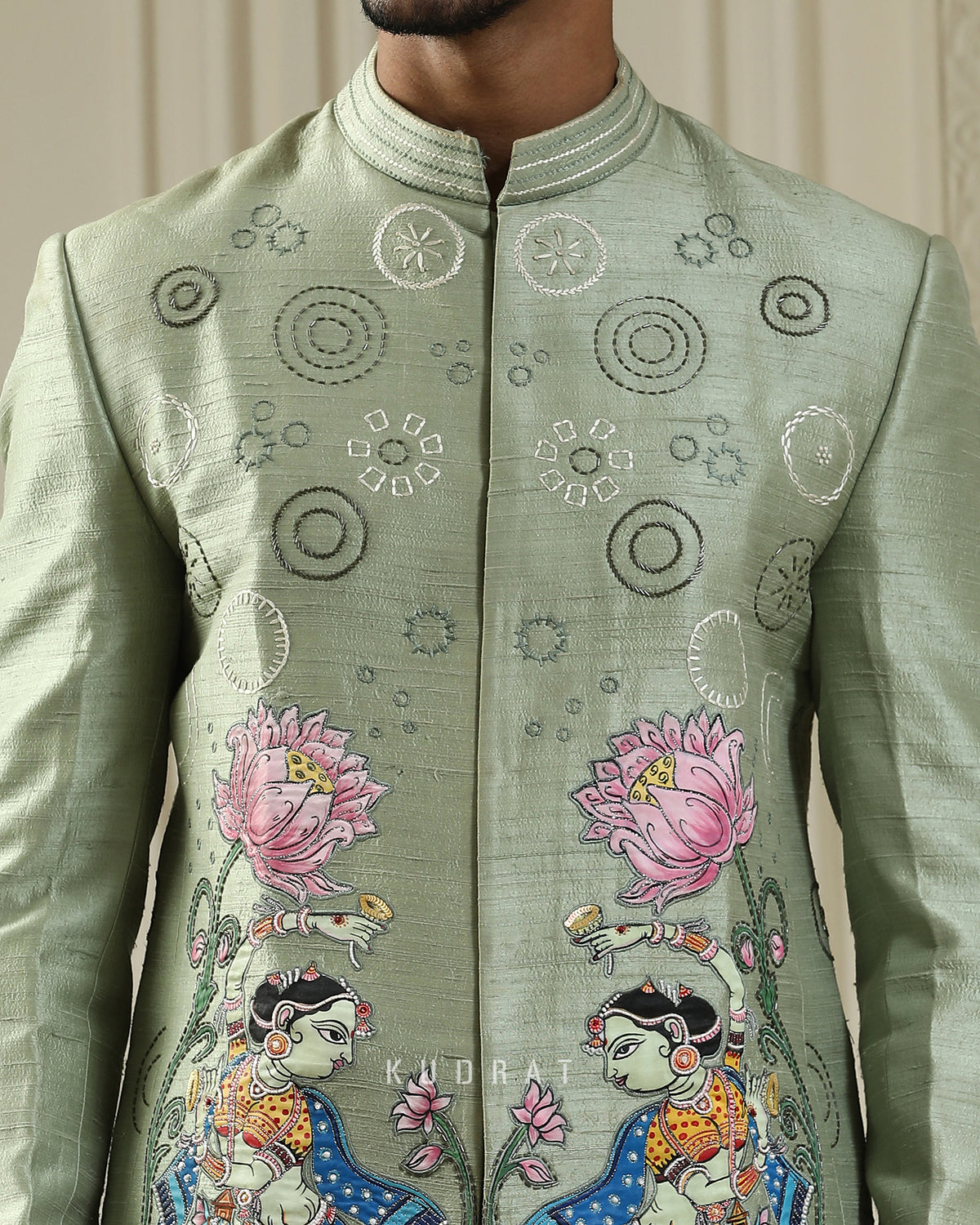 Nritya Kamal Handpainted Embroidered Bandhgala Set