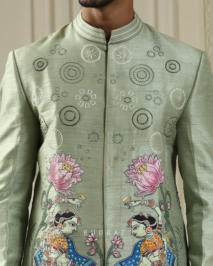 Nritya Kamal Handpainted Embroidered Bandhgala Set