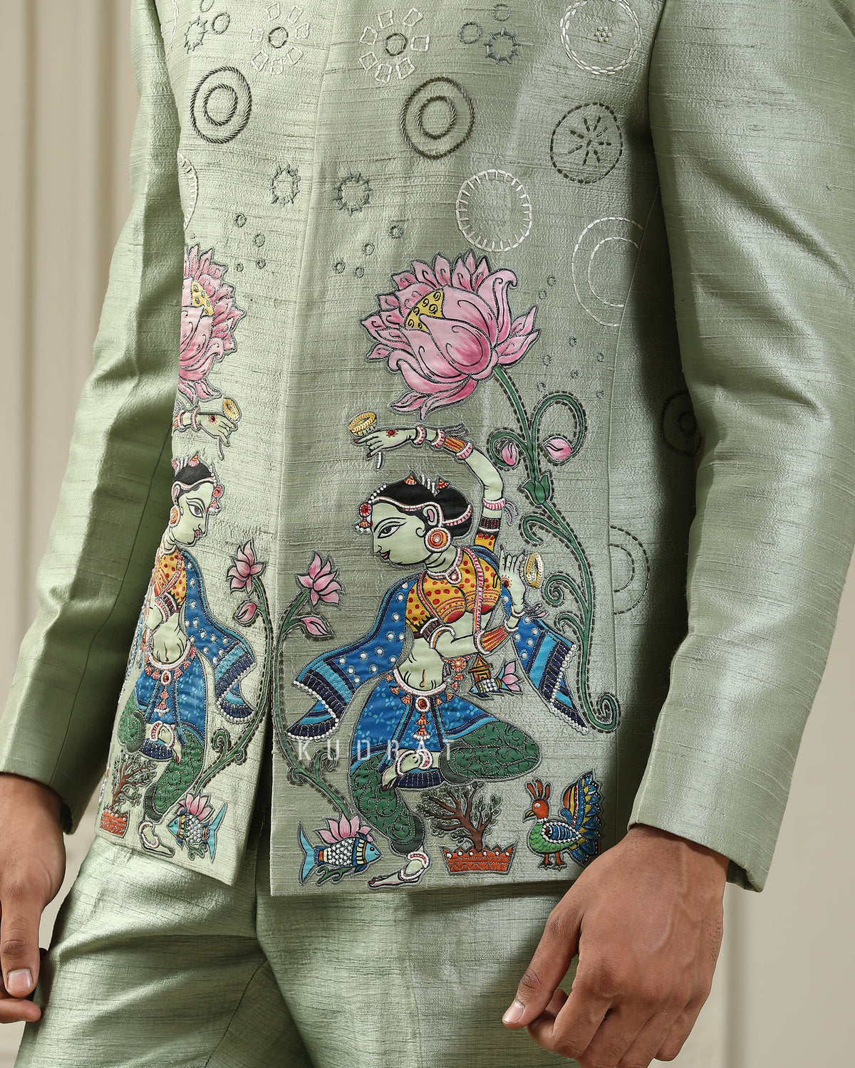 Nritya Kamal Handpainted Embroidered Bandhgala Set