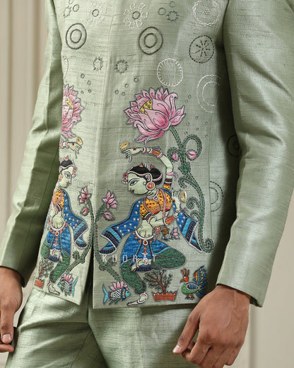 Nritya Kamal Handpainted Embroidered Bandhgala Set