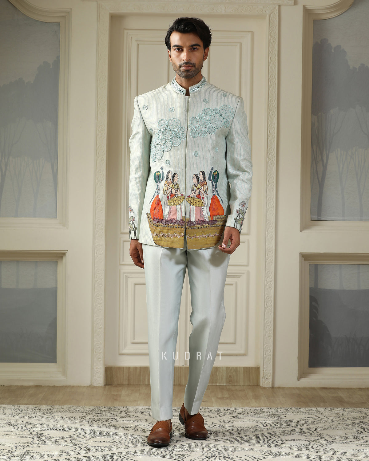 Kashti Handpainted Embroidered Bandhgala Set