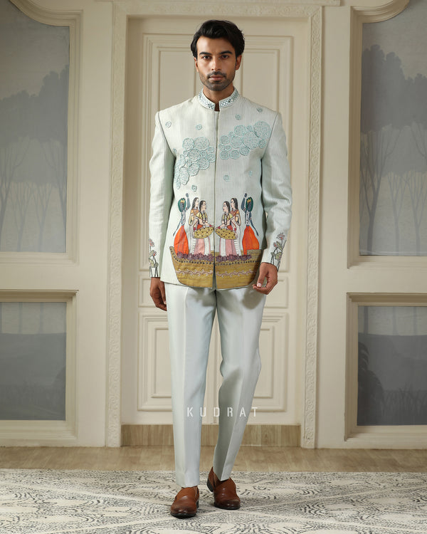 Kashti Handpainted Embroidered Bandhgala Set