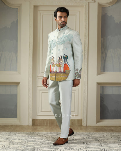 Kashti Handpainted Embroidered Bandhgala Set