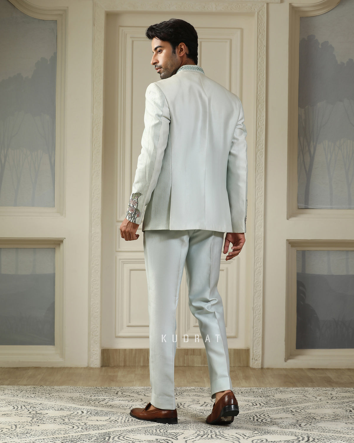 Kashti Handpainted Embroidered Bandhgala Set